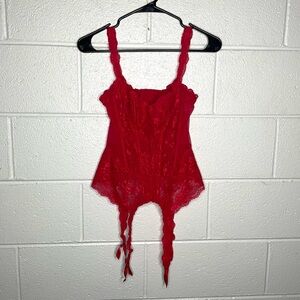 < Vintage Victoria’s Secret Red Lace Corset With Garter Straps >